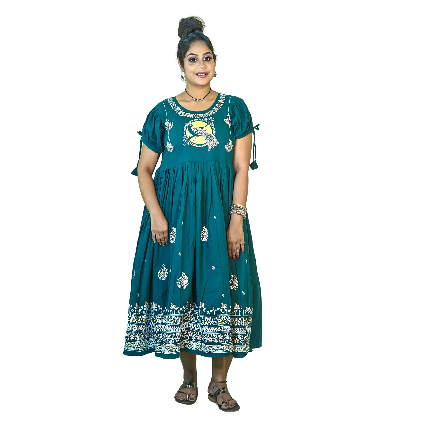 Bangabasi Traditional Madhumati Printed Cotton Long midi one Piece Dress